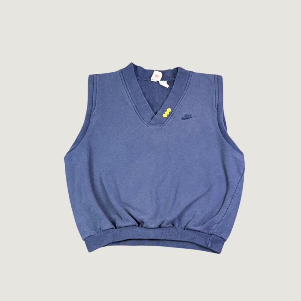 Vintage Nike V-Neck Sweatshirt Vest Mens Large Navy Blue Sleeveless Pullover